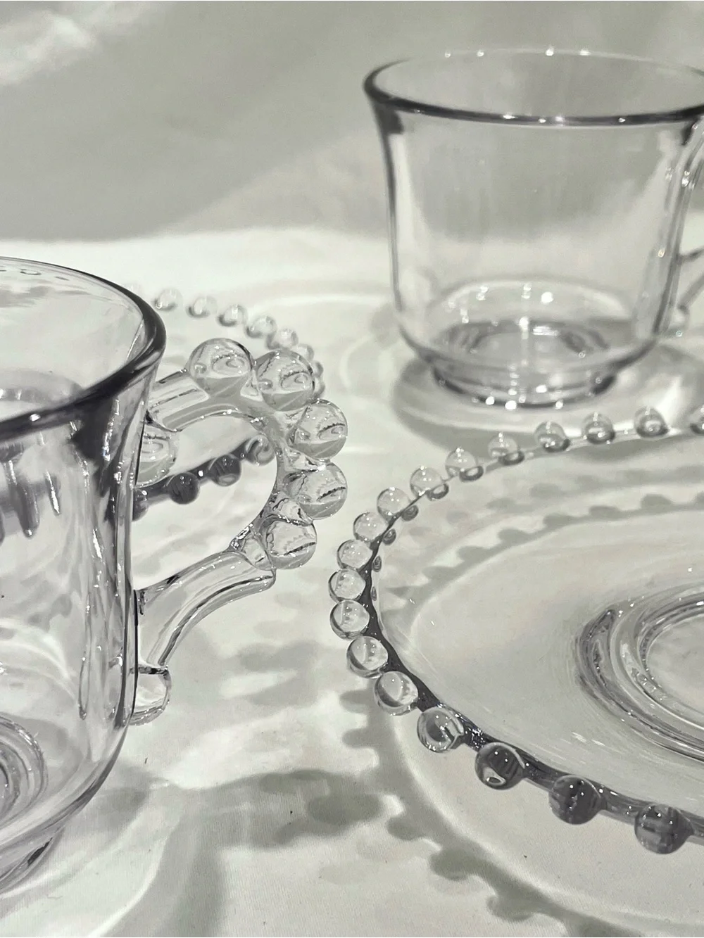 Imperial Glass “Candlewick” Crystal Beaded Teacup & Saucer Set (x3) | VTG | EUC